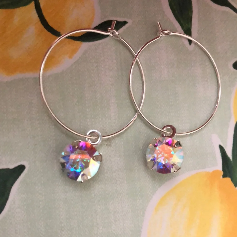 Aurora Borealis Crystal Hoop Earrings - Picture 2 of 9